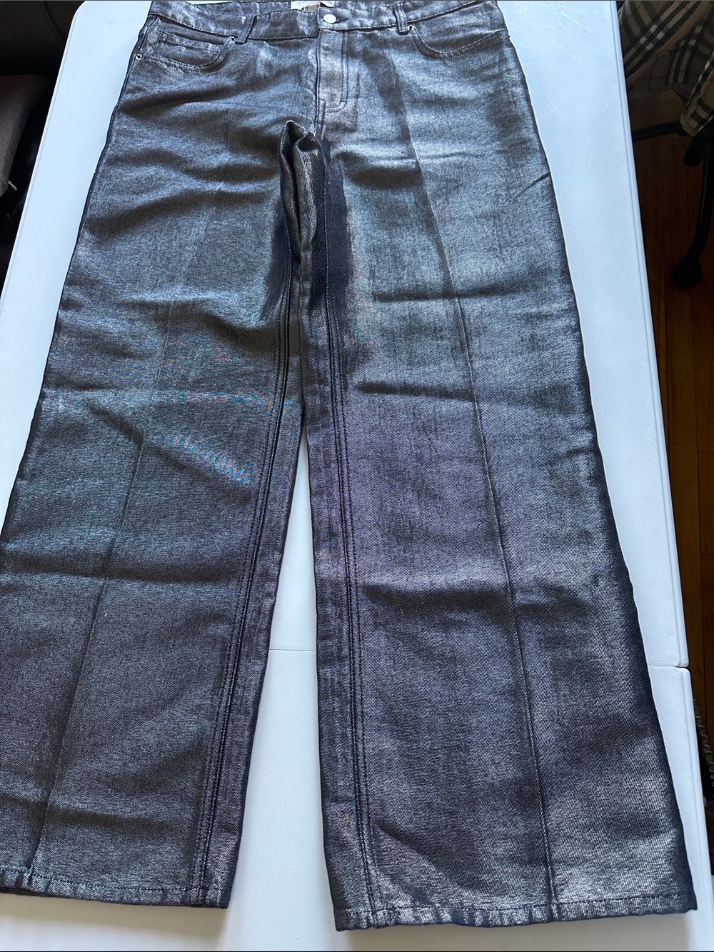 H1- Metallic Gray Bootcut Jeans